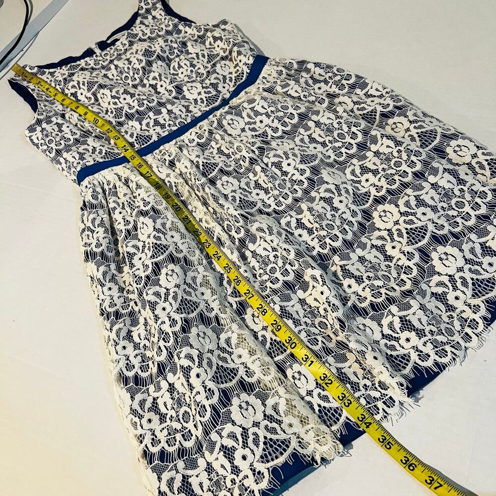 Shoshanna Lace Sleeveless Dress Size 4 Blue Cream - Picture 7 of 8